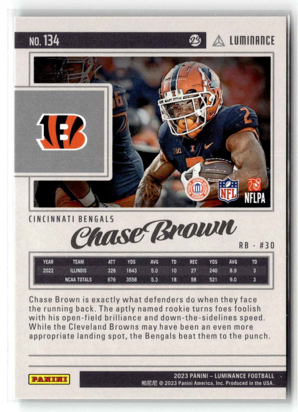#134 Chase Brown 2023 Panini Luminance