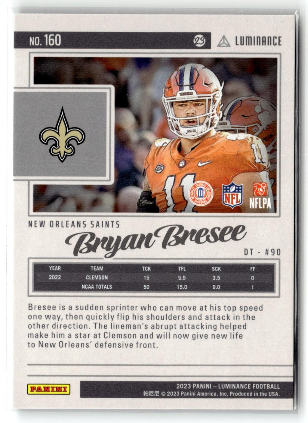 #160 Bryan Bresee 2023 Panini Luminance