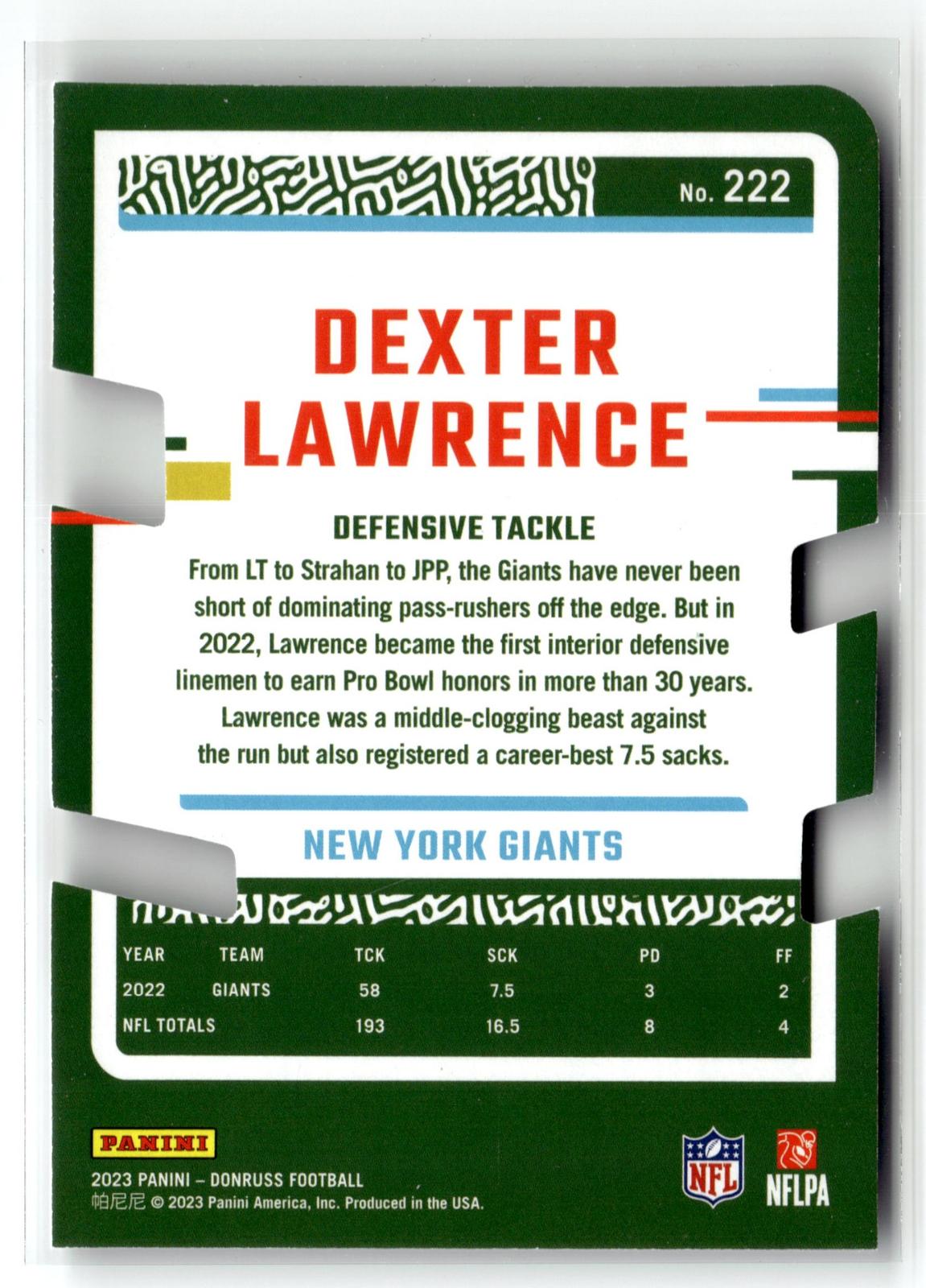 #222 Dexter Lawrence 2023 Donruss
