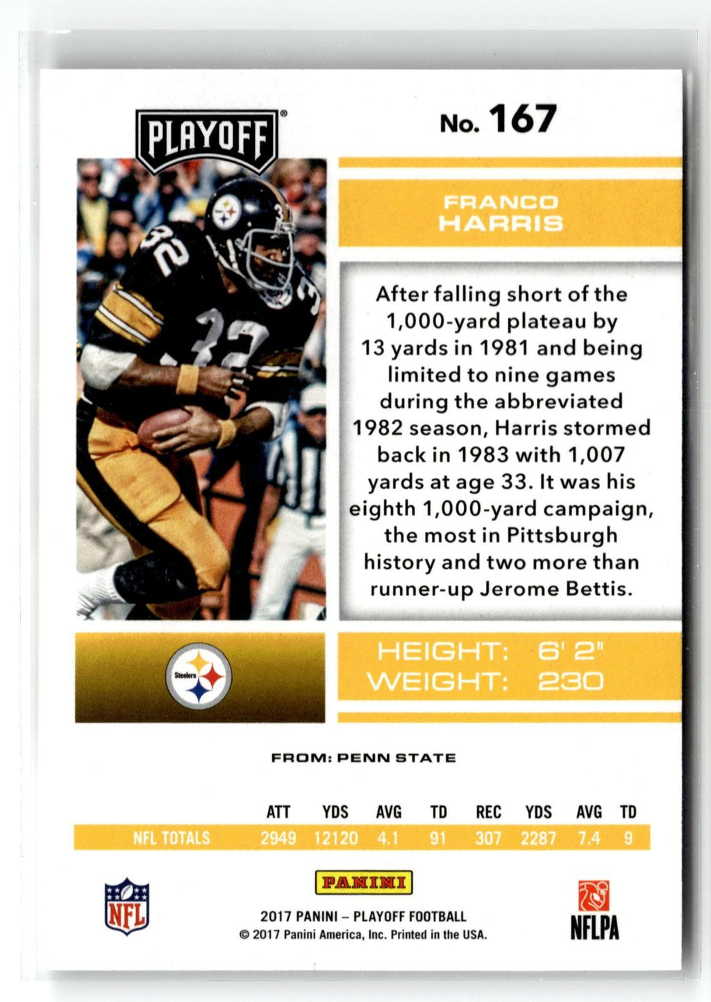 #167 Franco Harris 2017 Panini Playoff