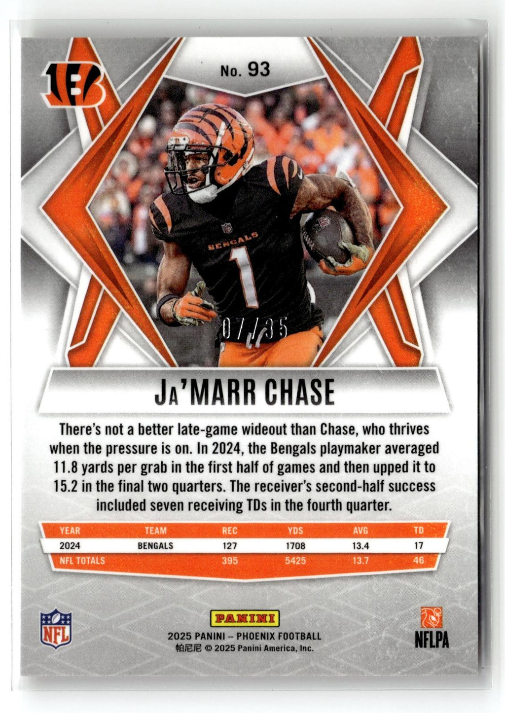 #93 Ja'Marr Chase 2025 Panini Phoenix