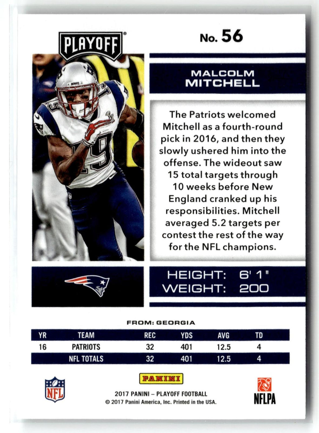 #56 Malcolm Mitchell 2017 Panini Playoff