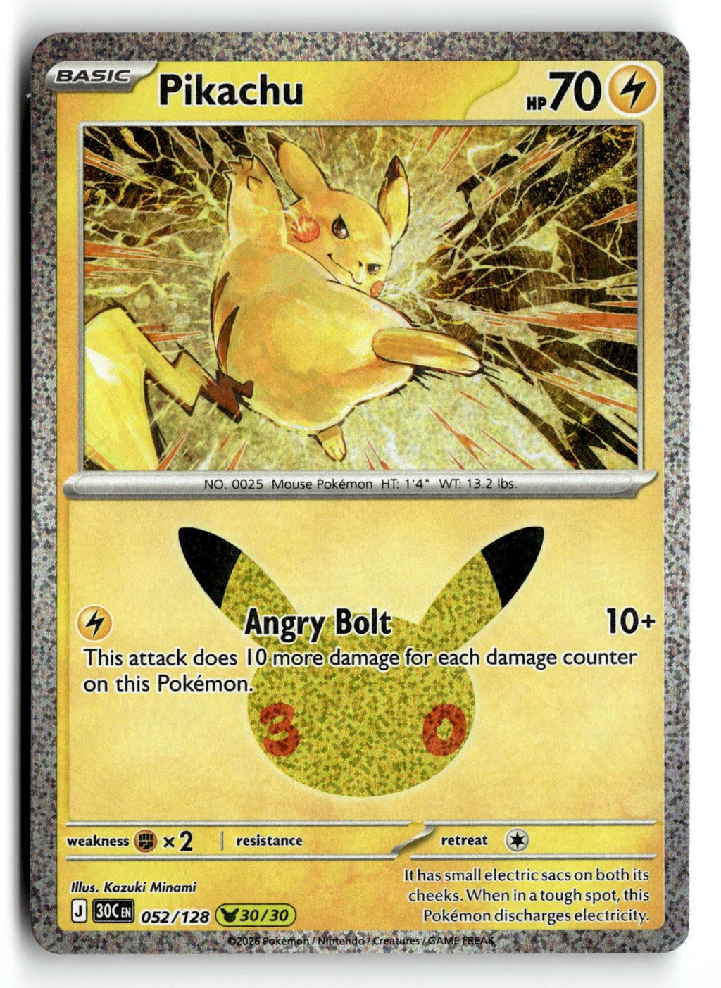 Pokemon tcg ME: 30th Celebration #052/128 Pikachu