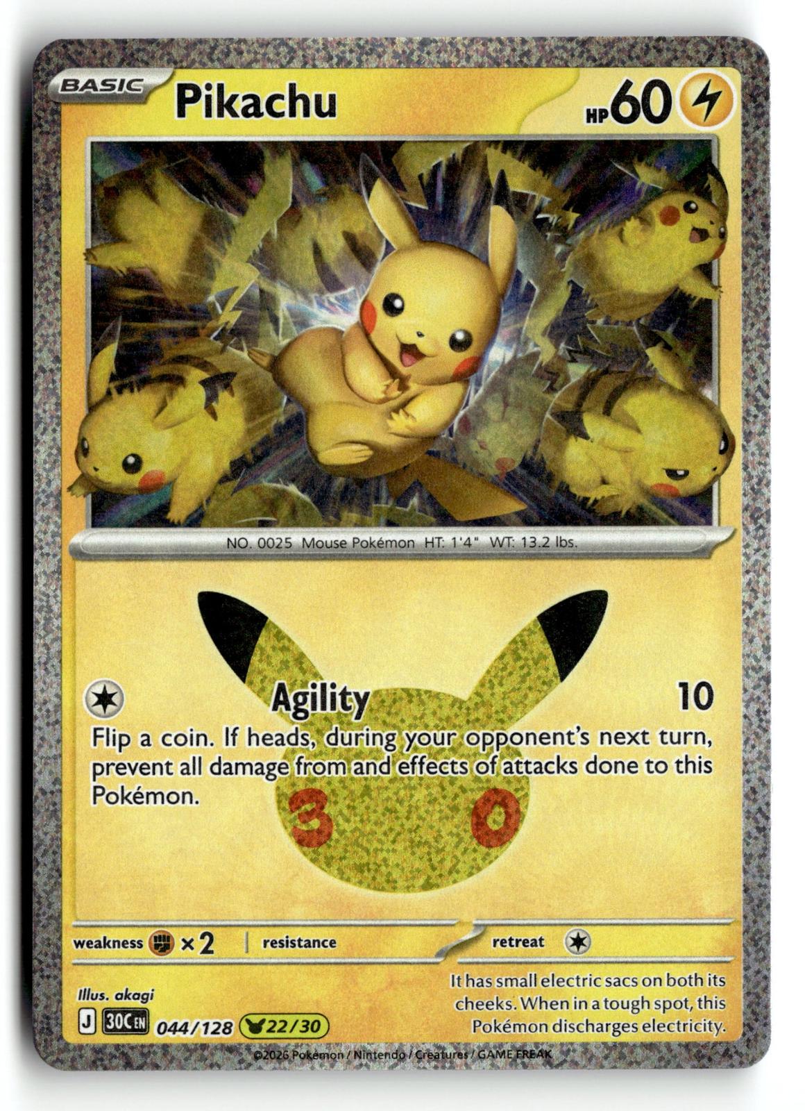 Pokemon tcg ME: 30th Celebration #044/128 Pikachu