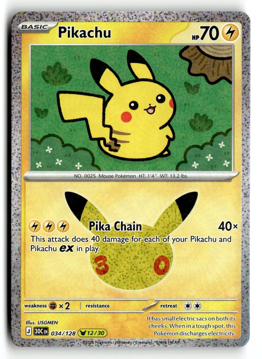 Pokemon tcg ME: 30th Celebration #034/128 Pikachu