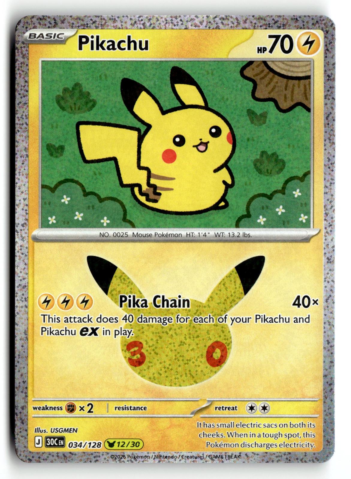 Pokemon tcg ME: 30th Celebration #034/128 Pikachu