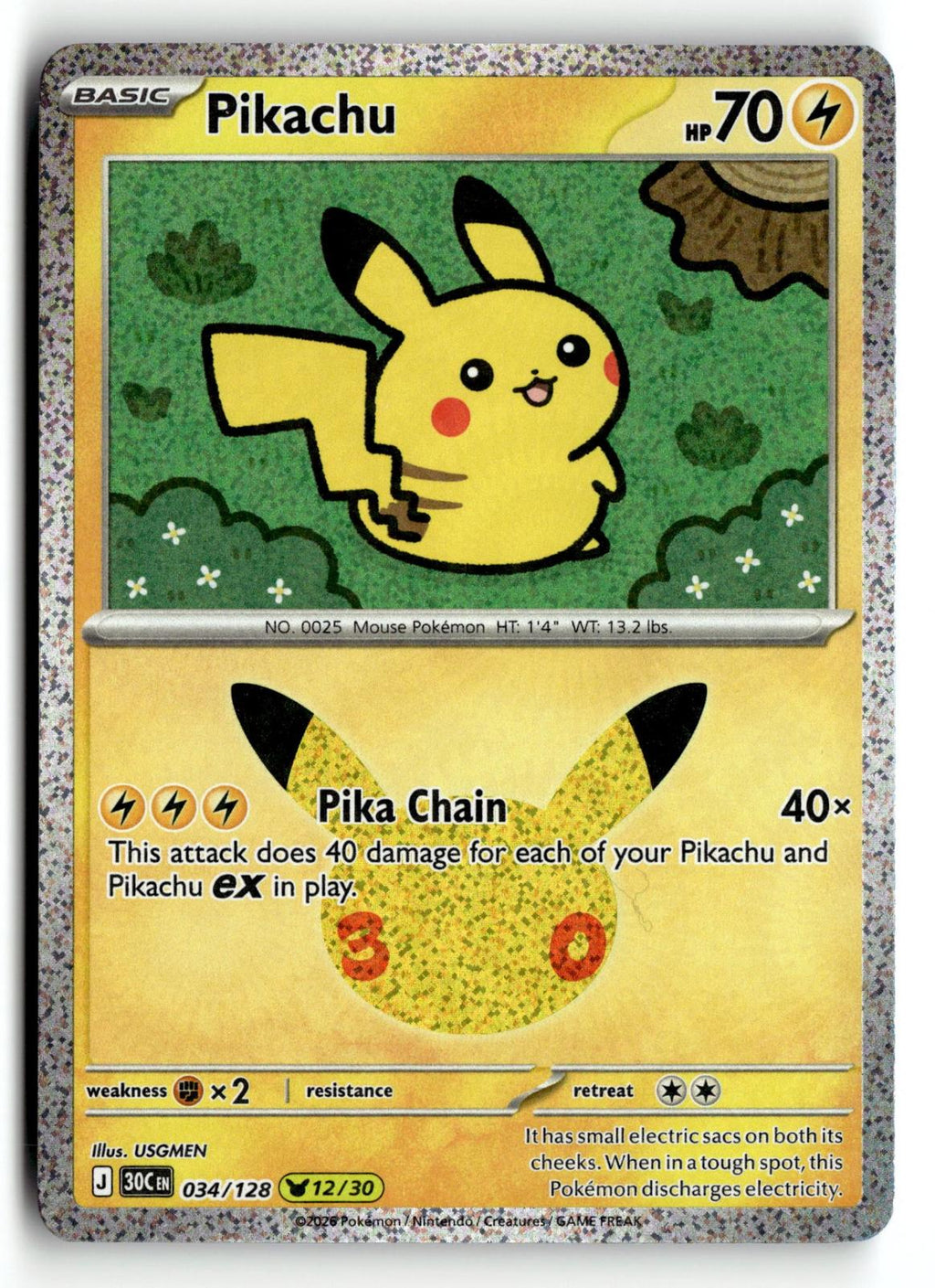 Pokemon tcg ME: 30th Celebration #034/128 Pikachu
