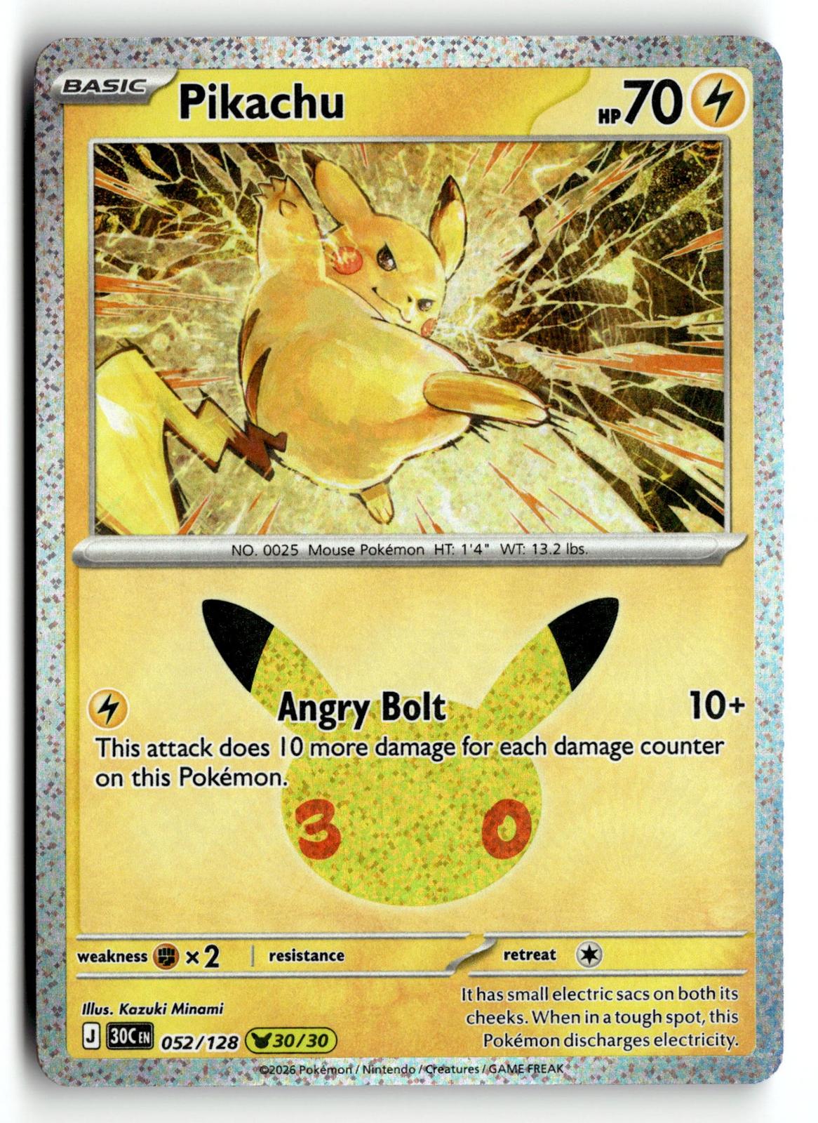 Pokemon tcg ME: 30th Celebration #052/128 Pikachu