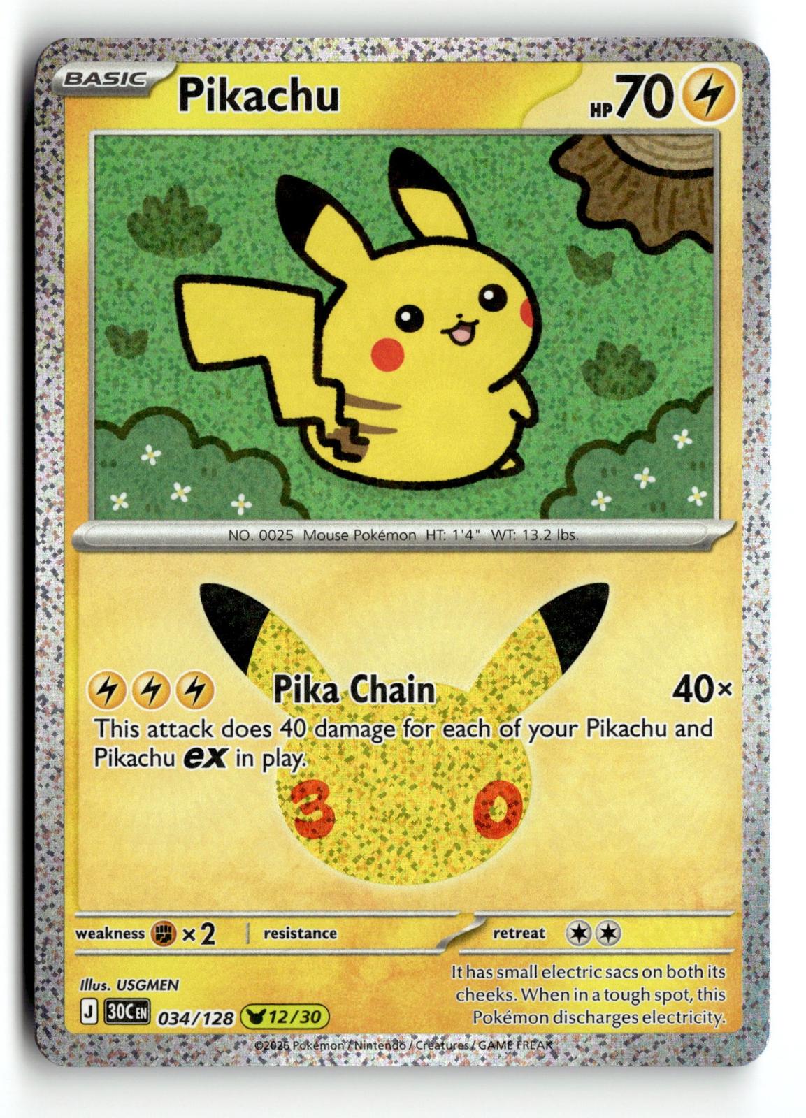 Pokemon tcg ME: 30th Celebration #034/128 Pikachu