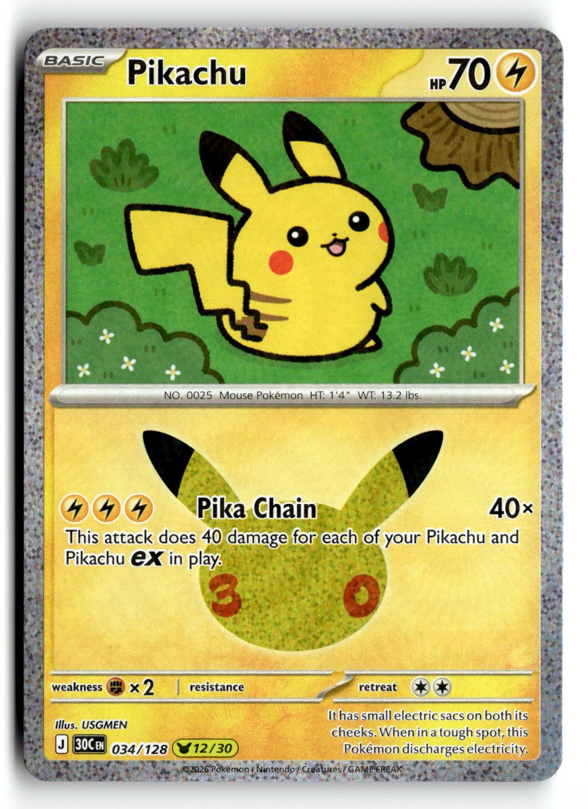 Pokemon tcg ME: 30th Celebration #034/128 Pikachu
