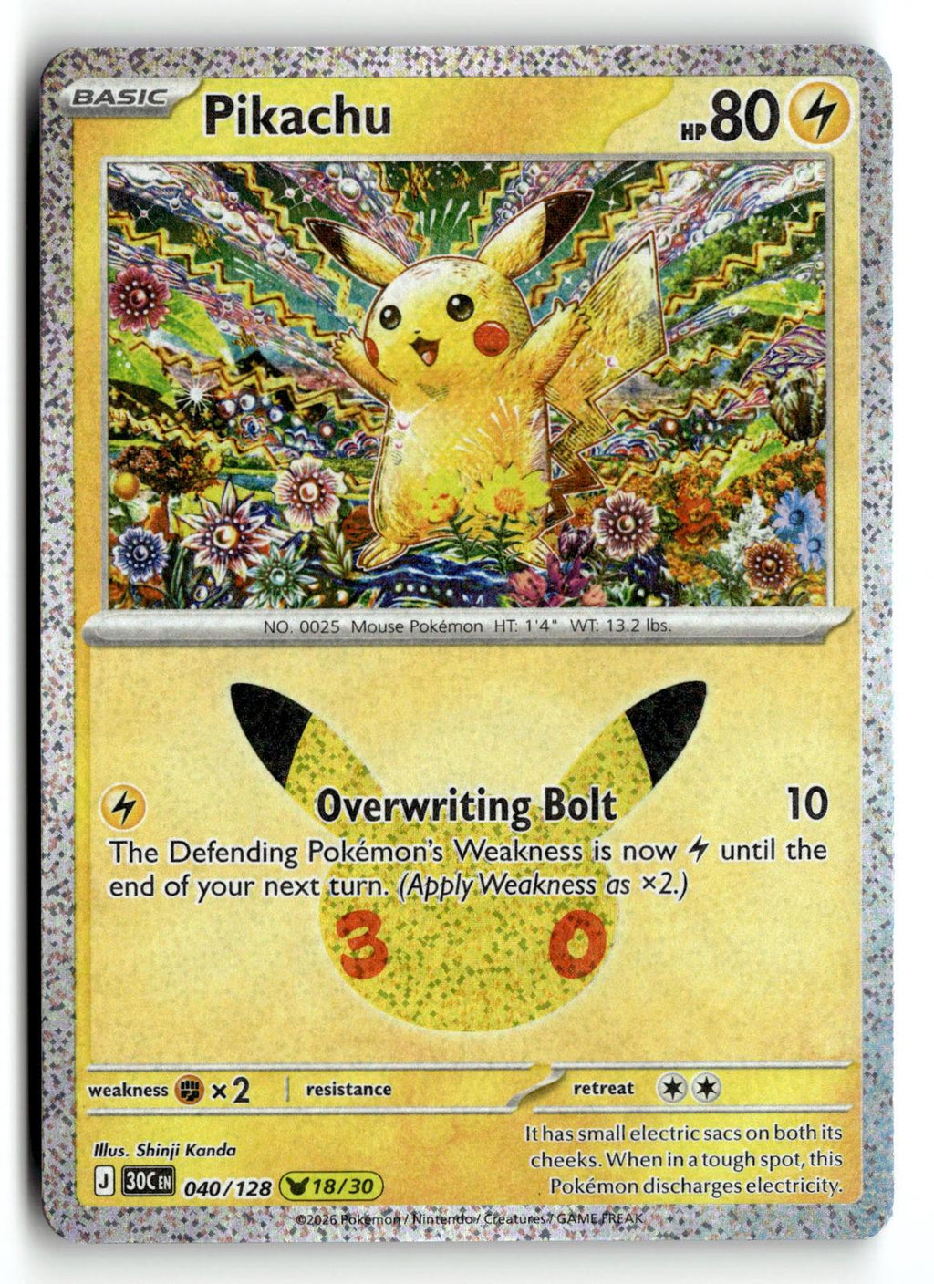 Pokemon tcg ME: 30th Celebration #040/128 Pikachu