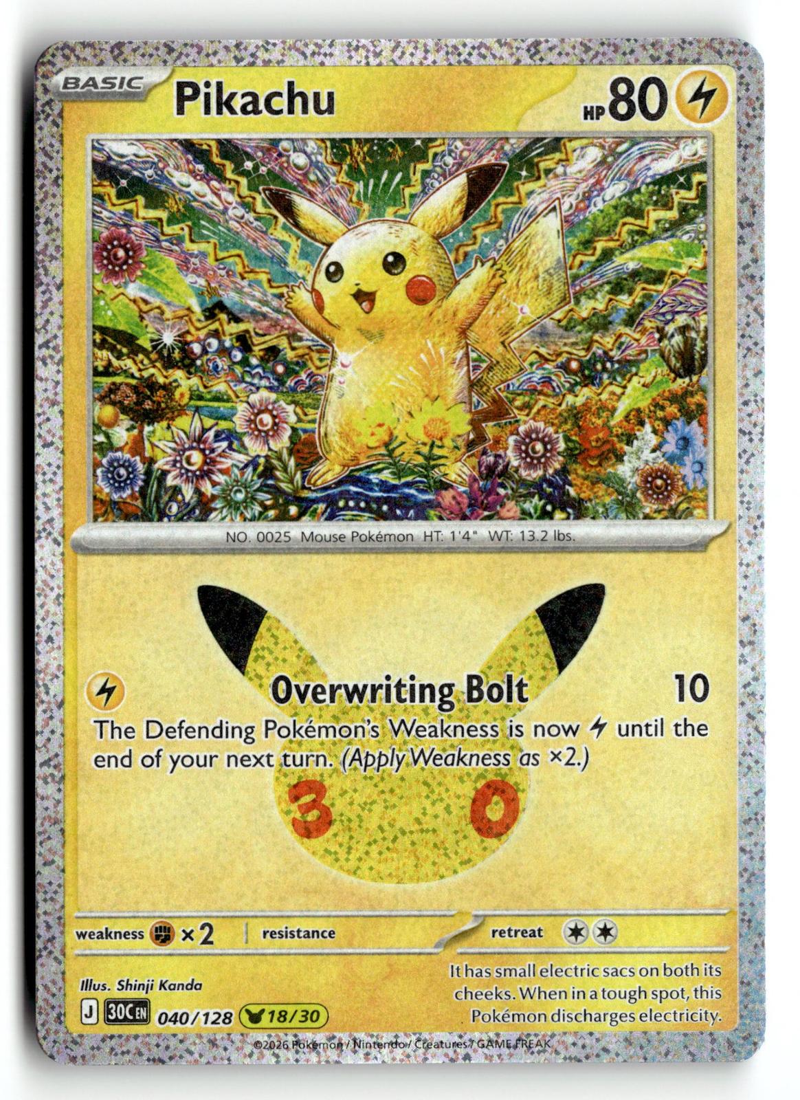 Pokemon tcg ME: 30th Celebration #040/128 Pikachu