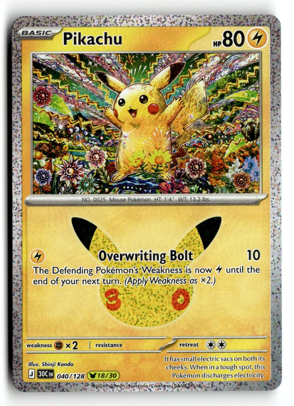 Pokemon tcg ME: 30th Celebration #040/128 Pikachu