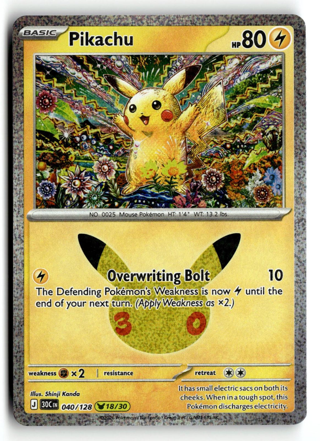 Pokemon tcg ME: 30th Celebration #040/128 Pikachu