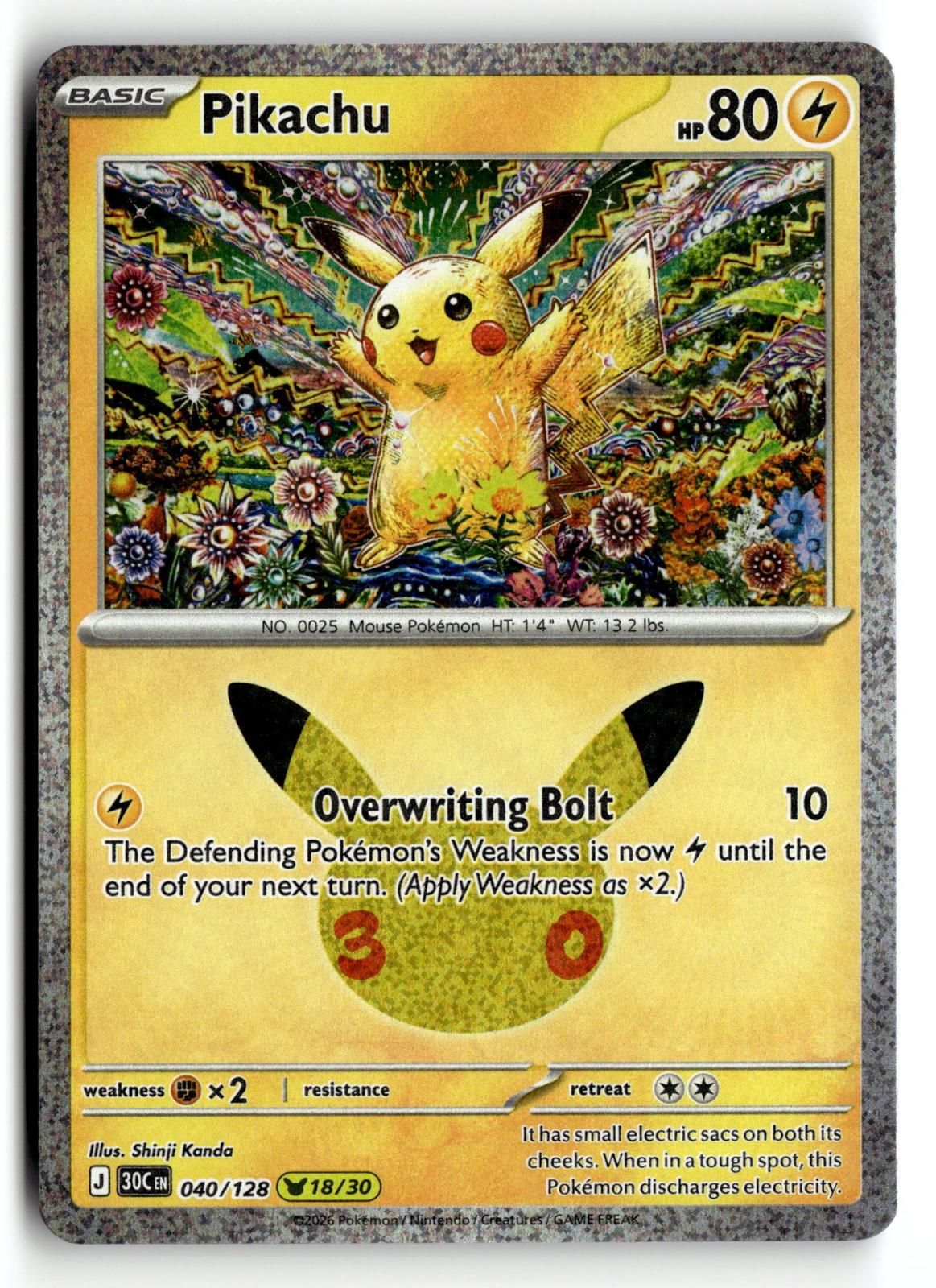 Pokemon tcg ME: 30th Celebration #040/128 Pikachu