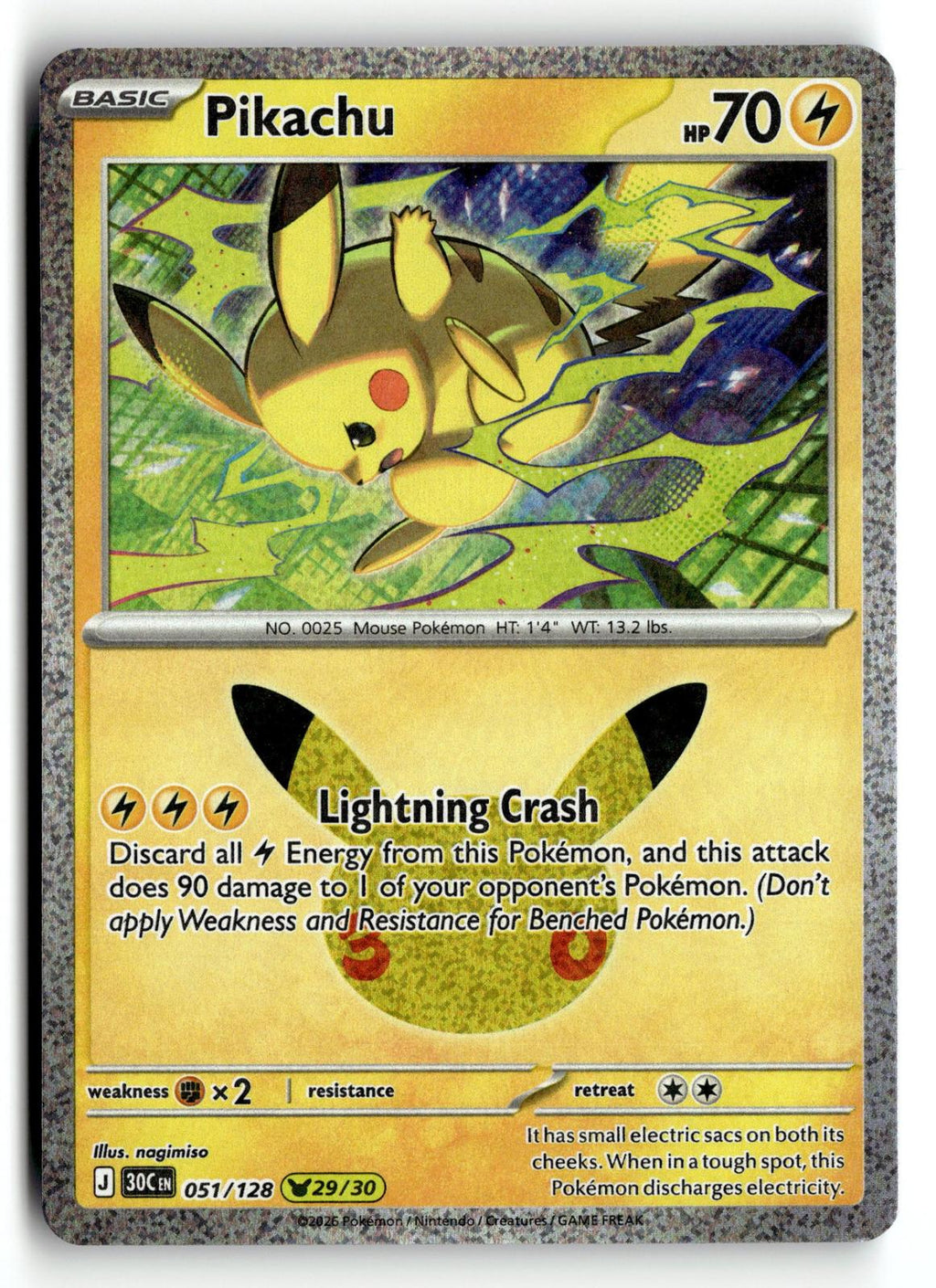 Pokemon tcg ME: 30th Celebration #051/128 Pikachu