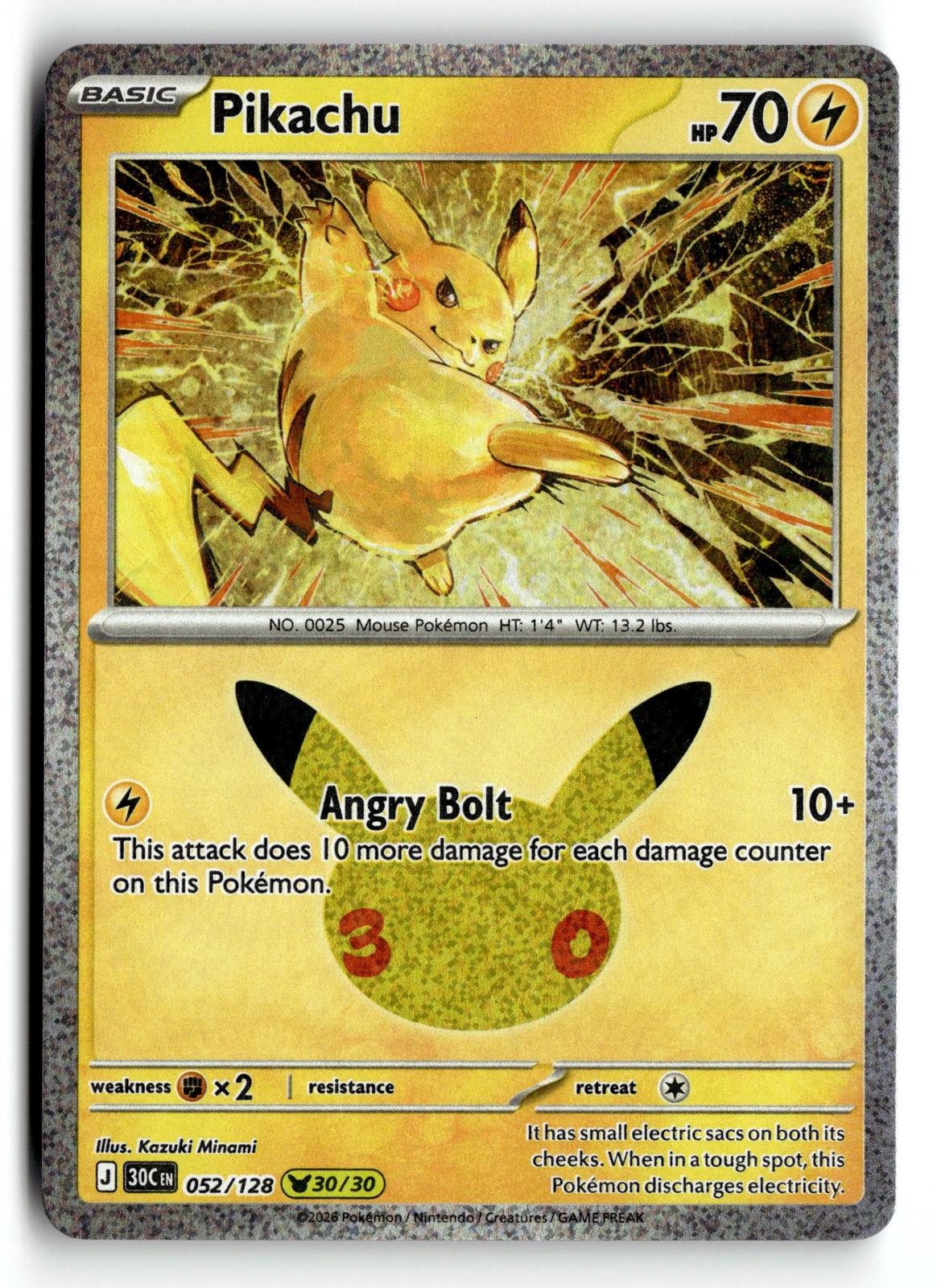 Pokemon tcg ME: 30th Celebration #052/128 Pikachu