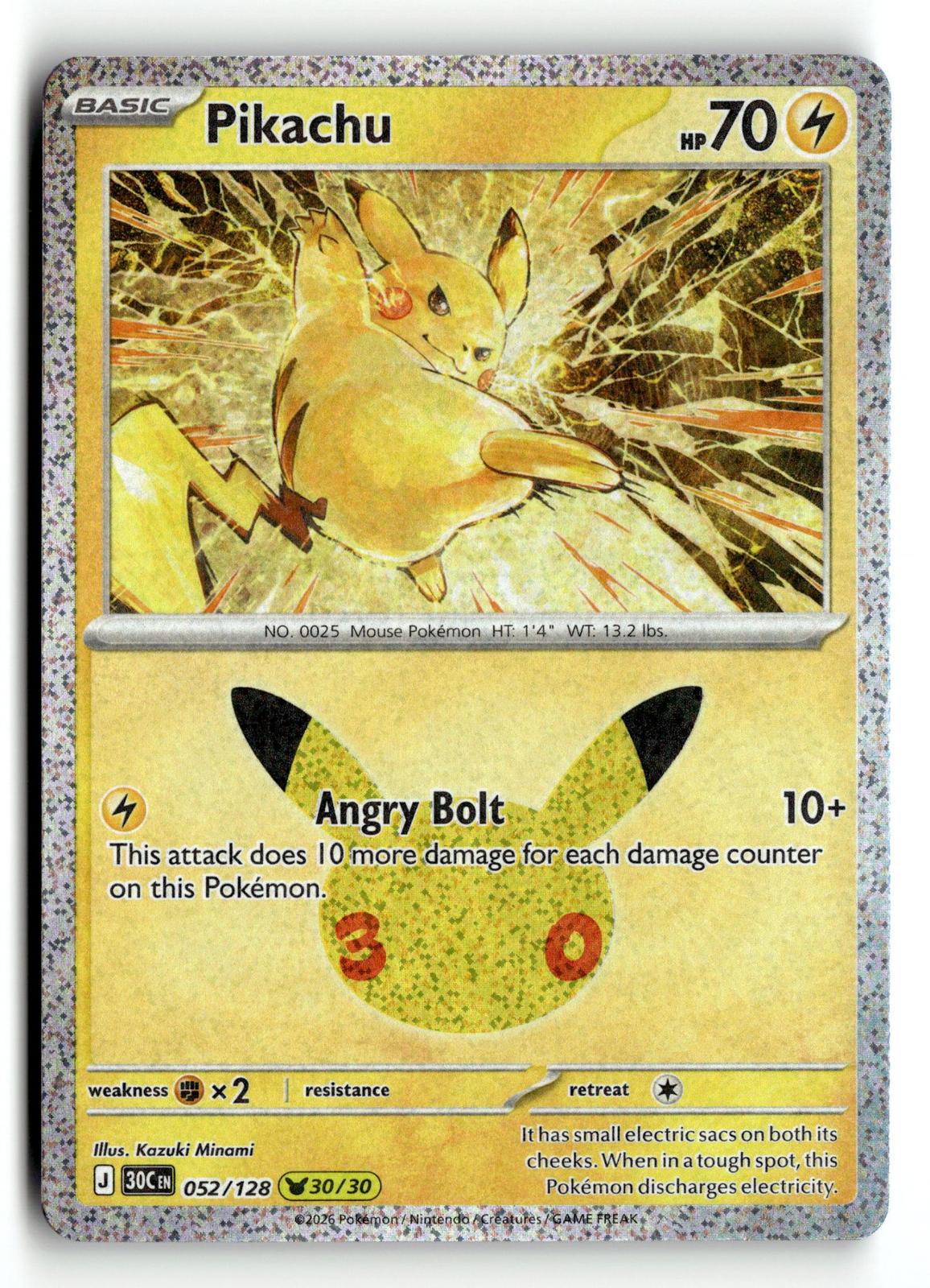 Pokemon tcg ME: 30th Celebration #052/128 Pikachu