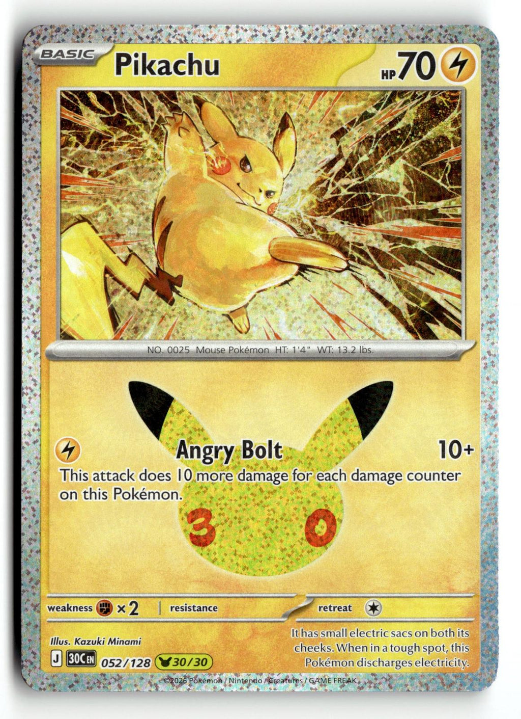 Pokemon tcg ME: 30th Celebration #052/128 Pikachu