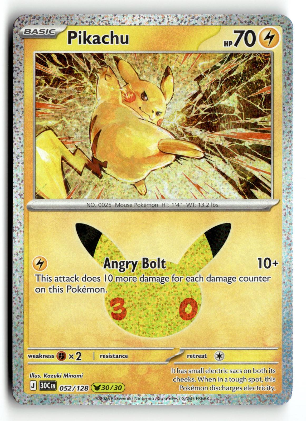 Pokemon tcg ME: 30th Celebration #052/128 Pikachu