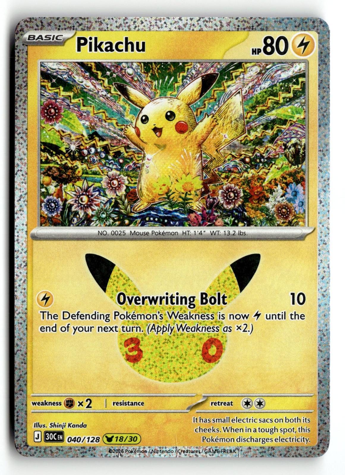 Pokemon tcg ME: 30th Celebration #040/128 Pikachu