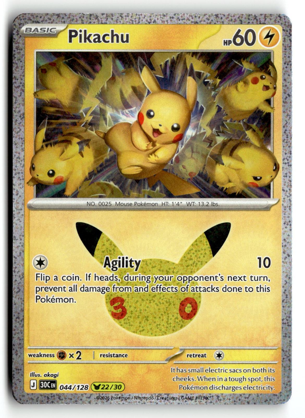 Pokemon tcg ME: 30th Celebration #044/128 Pikachu