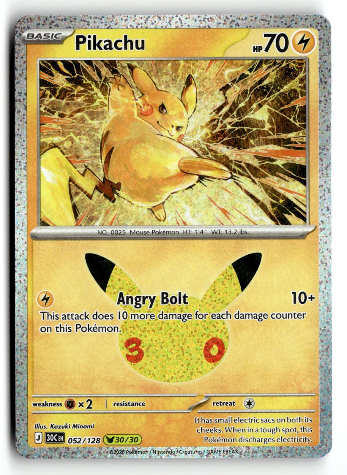 Pokemon tcg ME: 30th Celebration #052/128 Pikachu