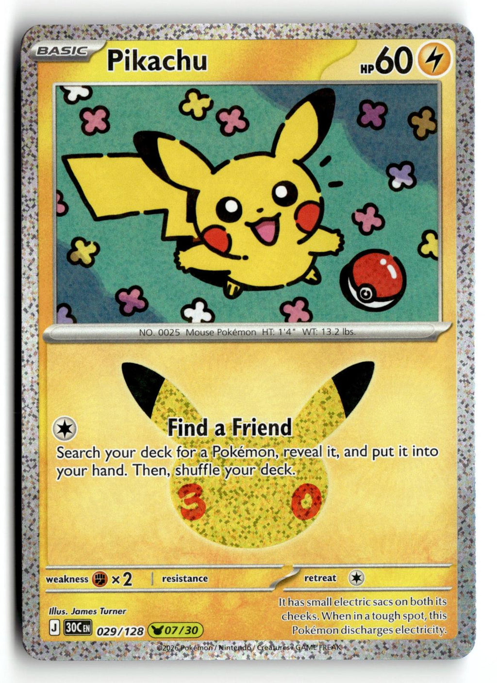 Pokemon tcg ME: 30th Celebration #029/128 Pikachu