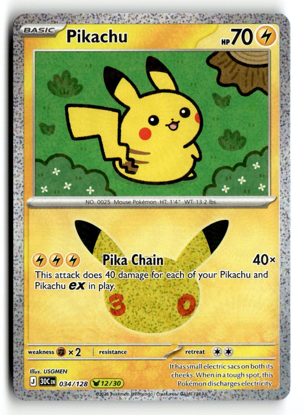Pokemon tcg ME: 30th Celebration #034/128 Pikachu
