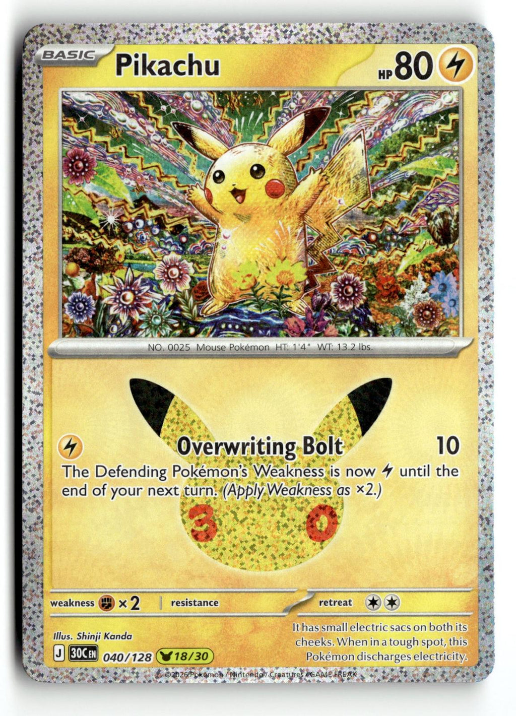 Pokemon tcg ME: 30th Celebration #040/128 Pikachu