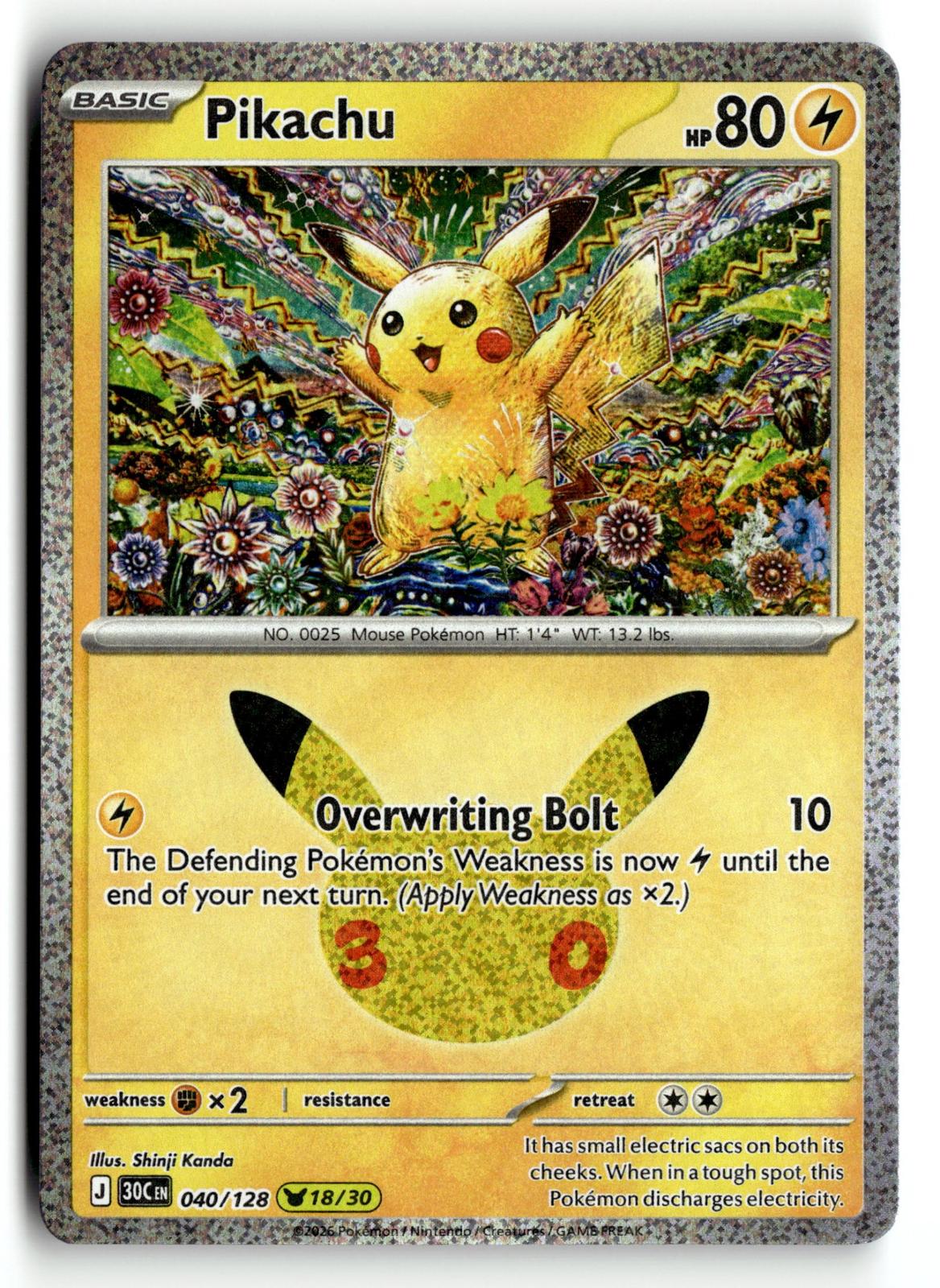 Pokemon tcg ME: 30th Celebration #040/128 Pikachu