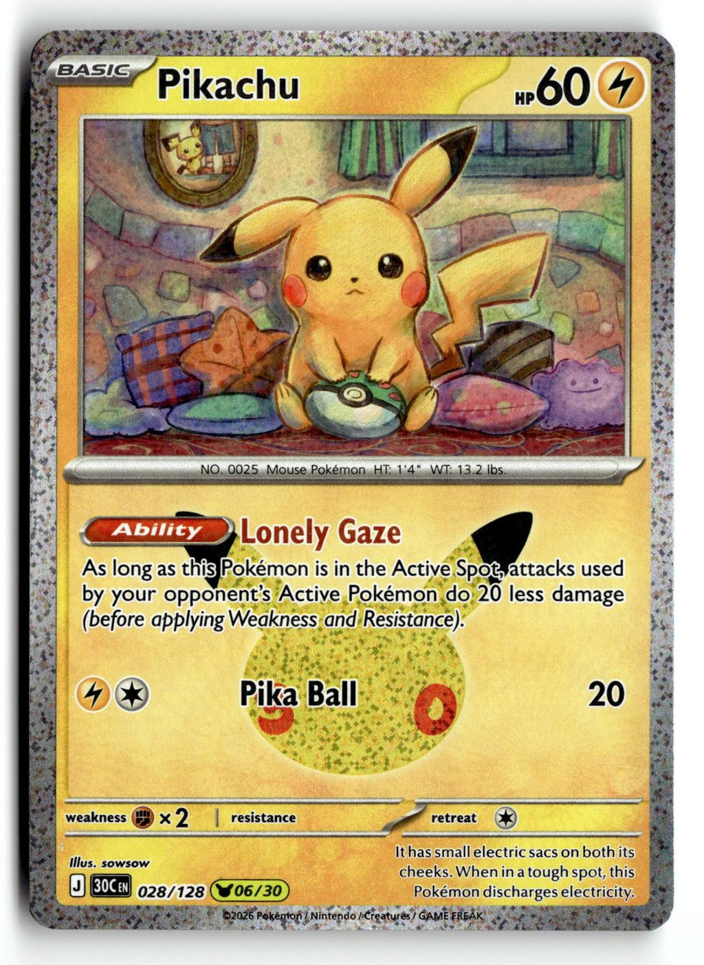 Pokemon tcg ME: 30th Celebration #028/128 Pikachu