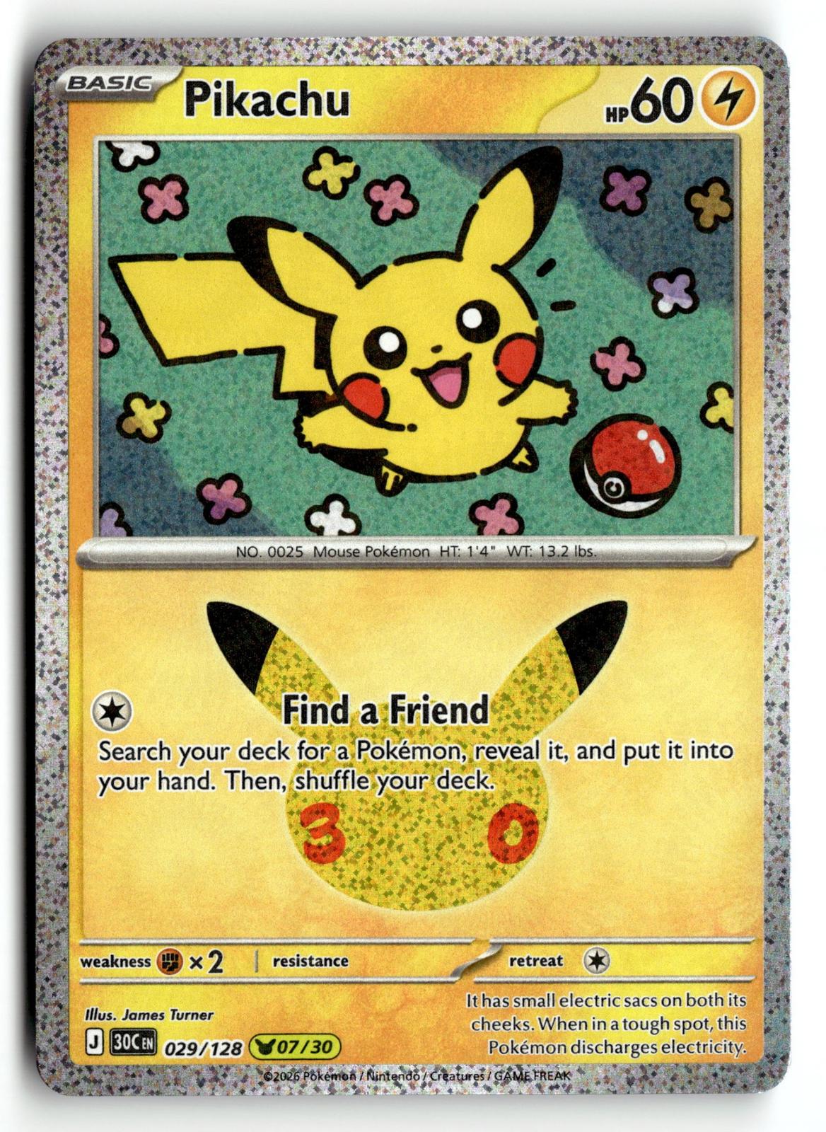Pokemon tcg ME: 30th Celebration #029/128 Pikachu