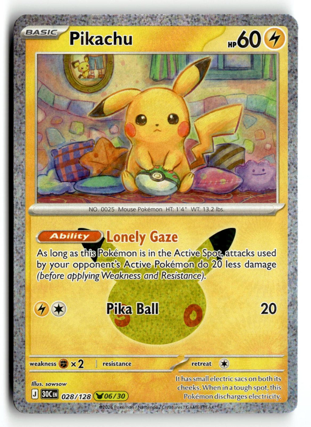Pokemon tcg ME: 30th Celebration #028/128 Pikachu