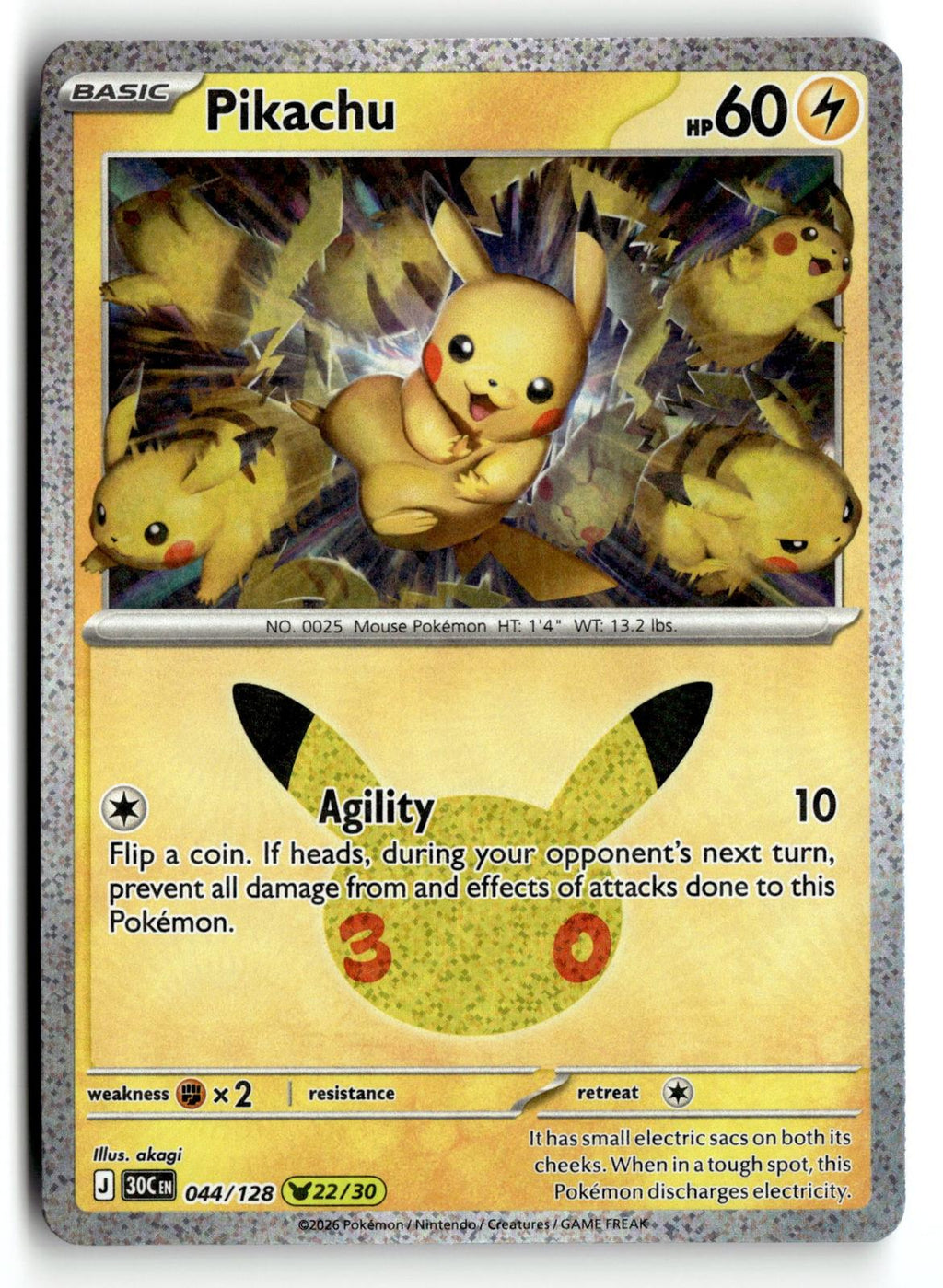 Pokemon tcg ME: 30th Celebration #044/128 Pikachu