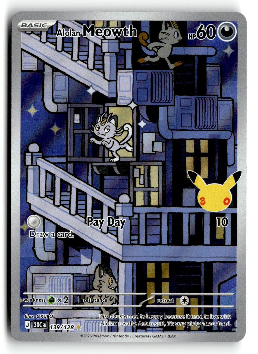 Pokemon tcg ME: 30th Celebration #139/128 Alolan Meowth