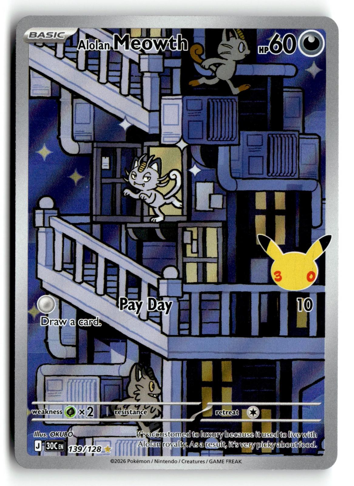 Pokemon tcg ME: 30th Celebration #139/128 Alolan Meowth