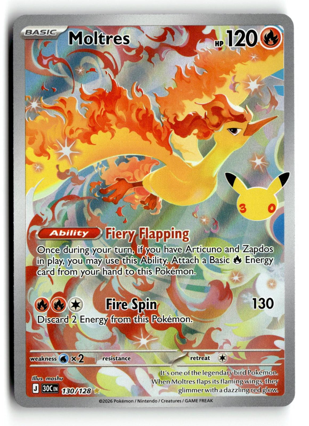 Pokemon tcg ME: 30th Celebration #130/128 Moltres