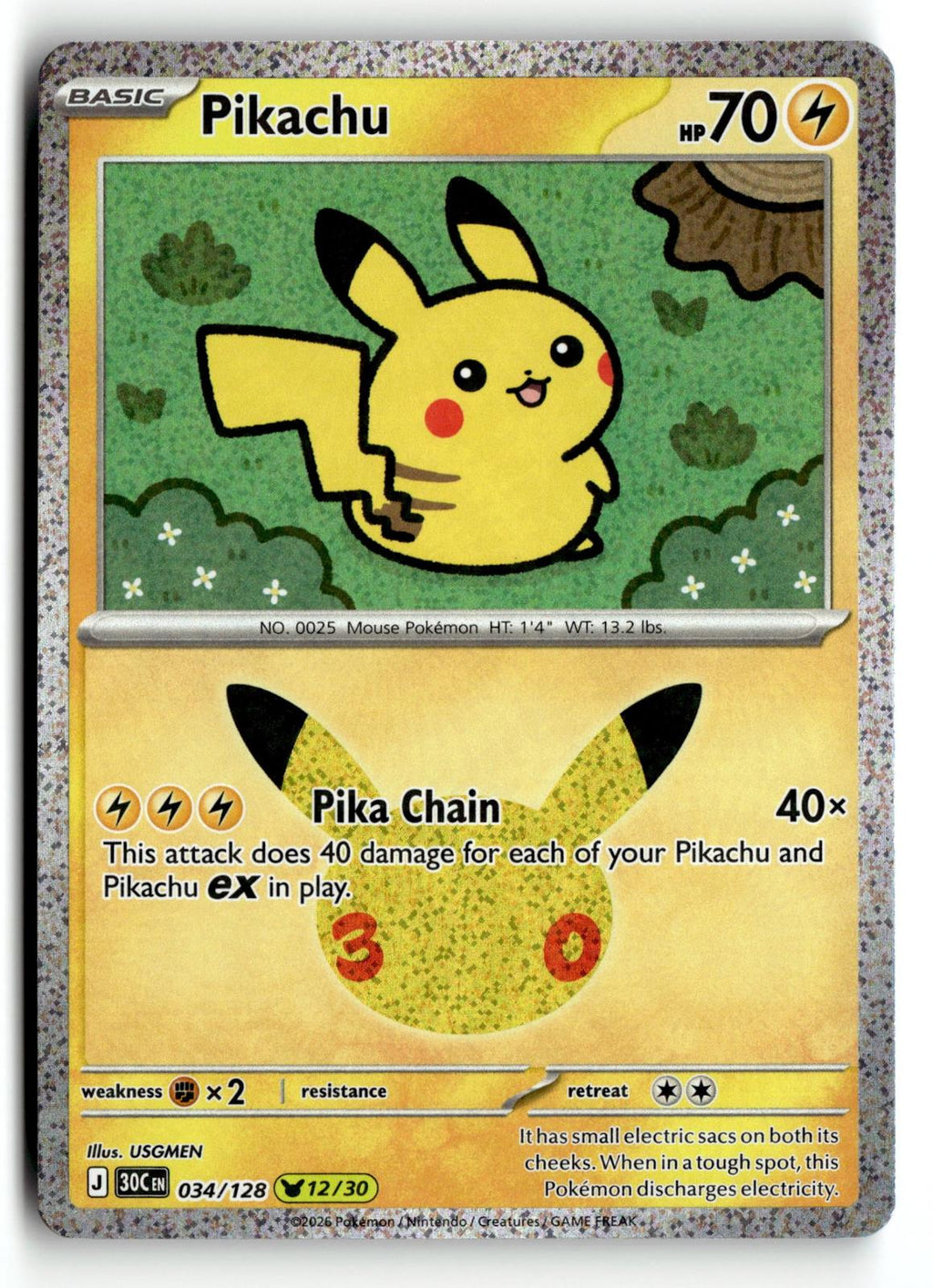 Pokemon tcg ME: 30th Celebration #034/128 Pikachu
