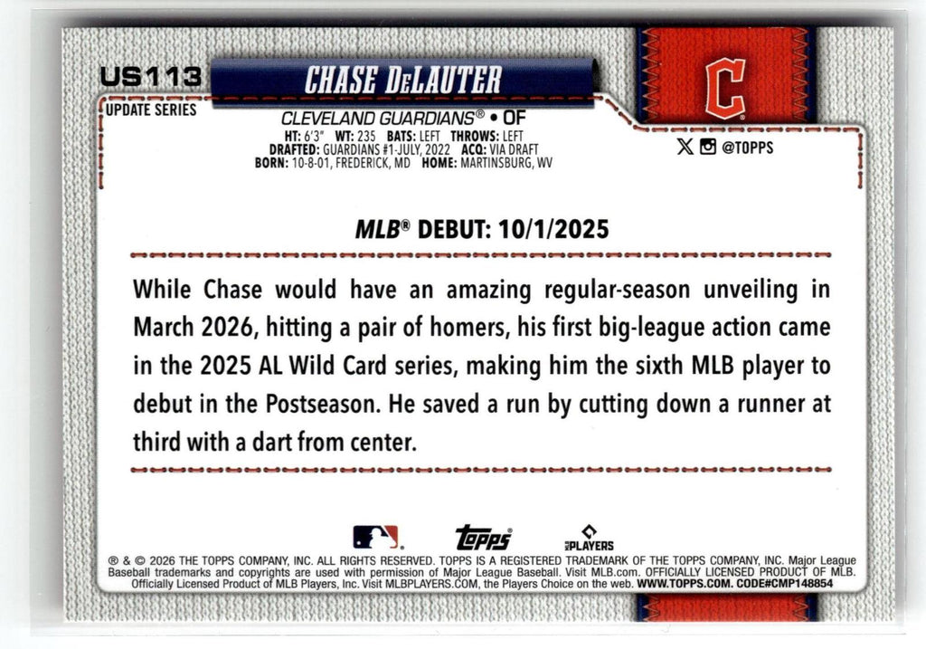 2026 Topps Update #US113 Chase DeLauter Holiday