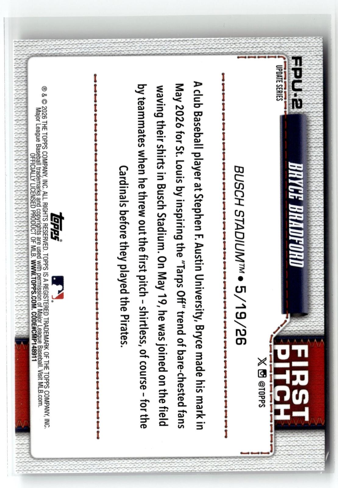 2026 Topps Update #FPU-2 Bryce Bradford First Pitch