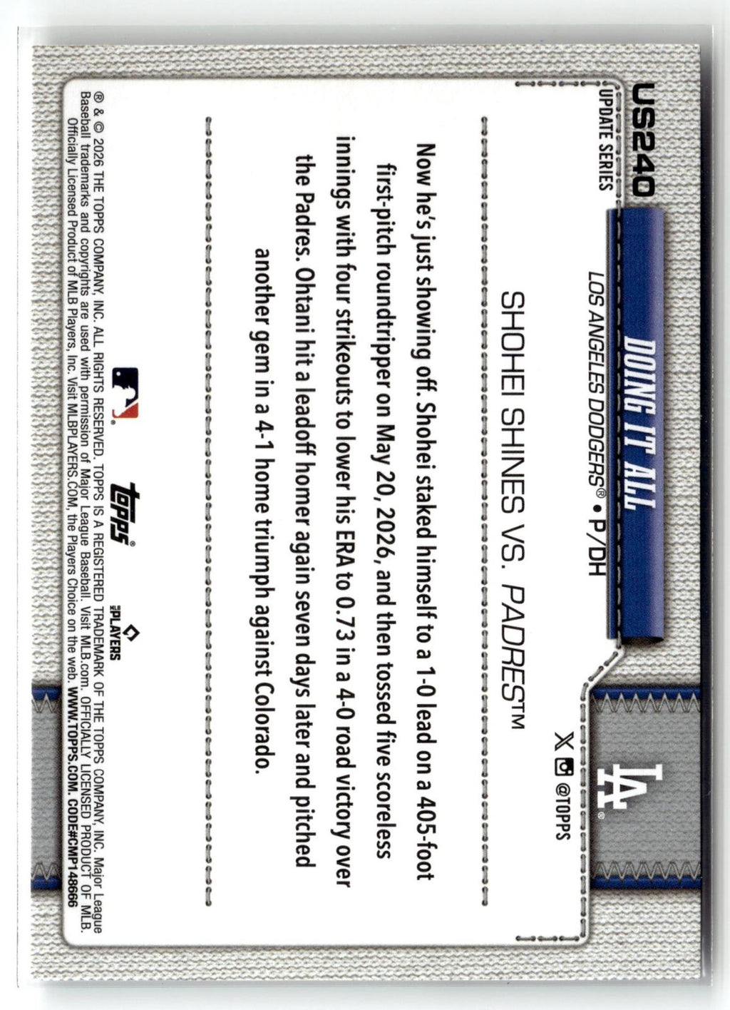 2026 Topps Update #US240 Doing it All (Shohei Ohtani)