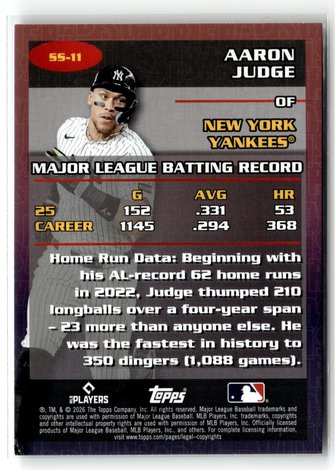 2026 Topps Update #SS-11 Aaron Judge Stat Stars
