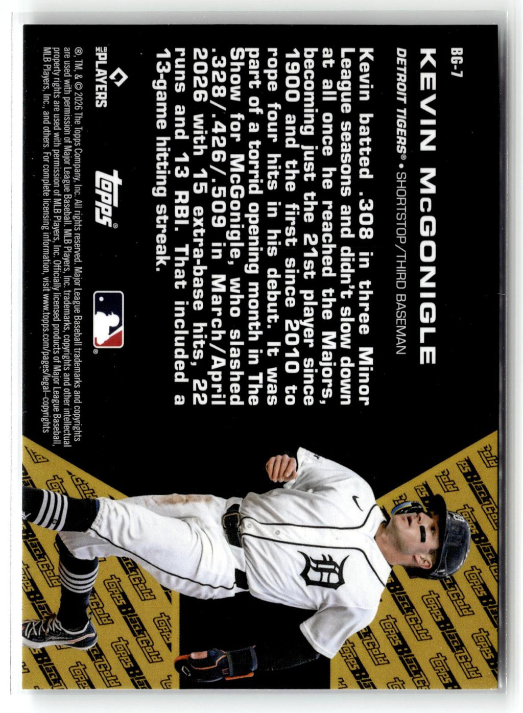 2026 Topps Update #BG-7 Kevin McGonigle Topps Black Gold