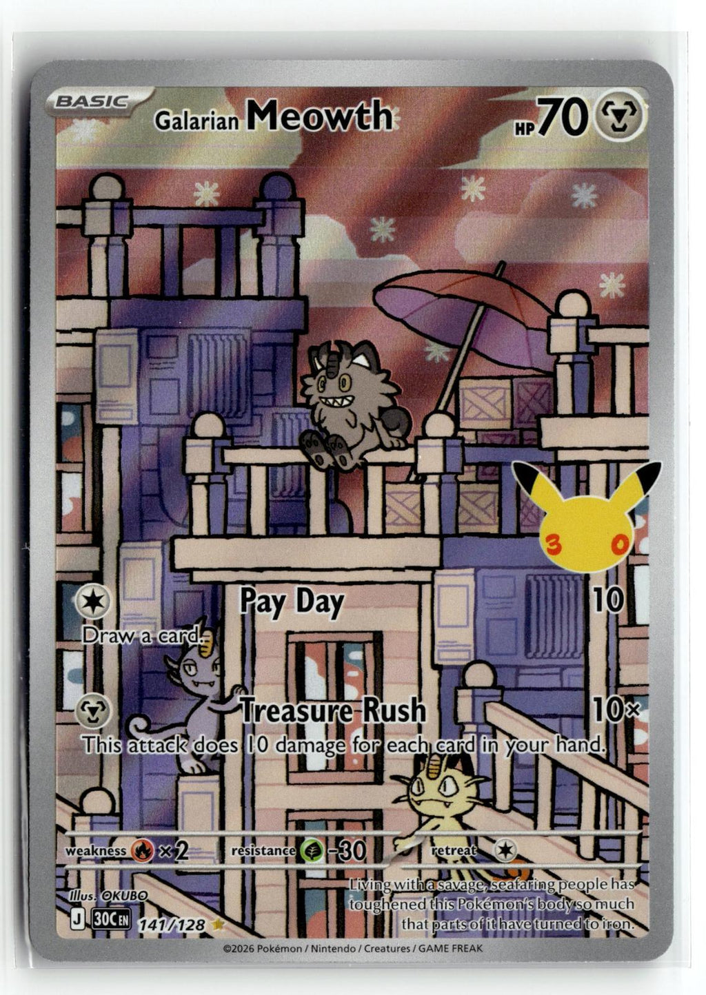 Pokemon tcg ME: 30th Celebration #141/128 Galarian Meowth