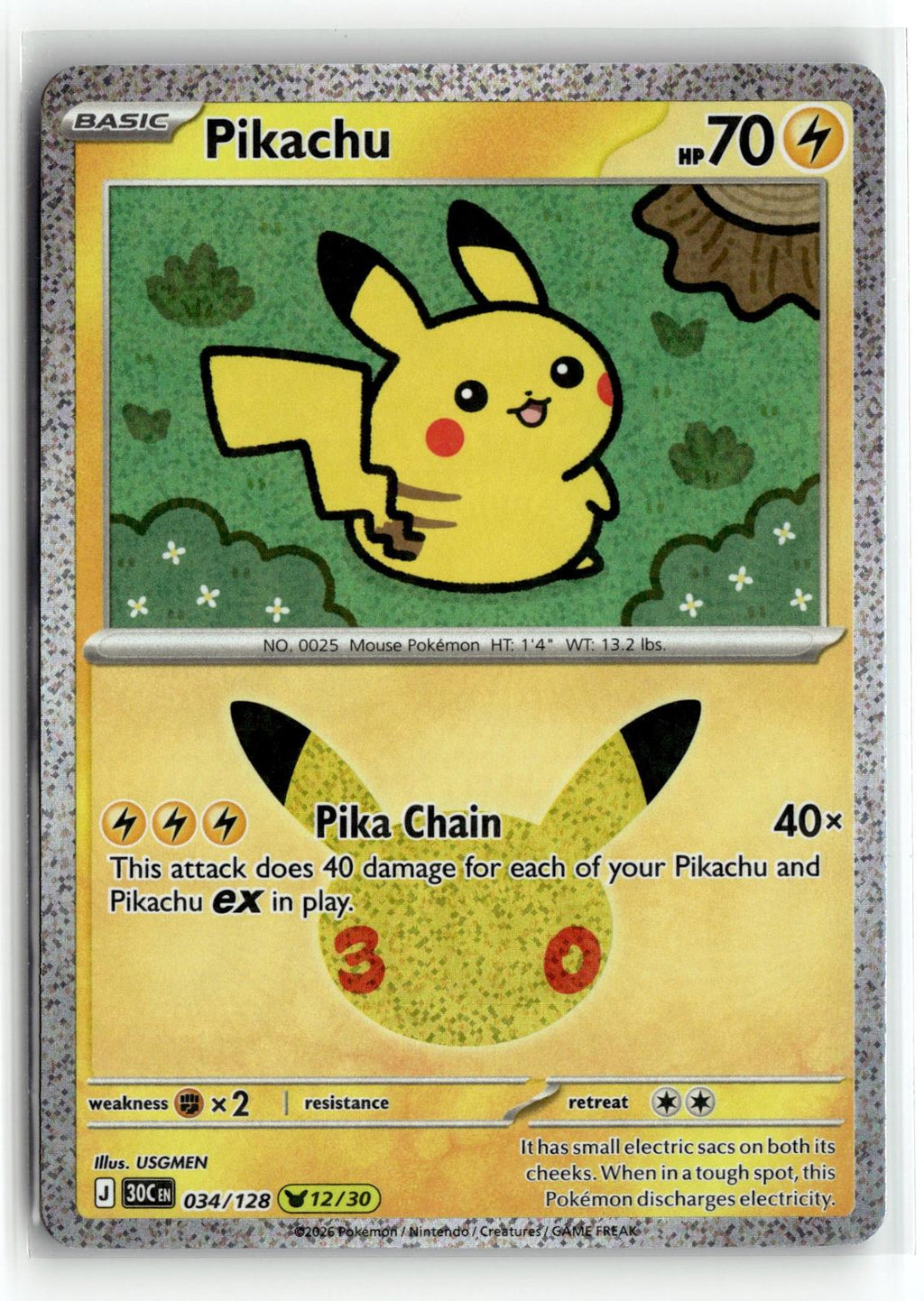 Pokemon tcg ME: 30th Celebration #034/128 Pikachu