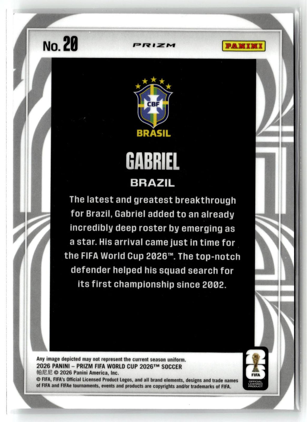 2026 Panini Prizm FIFA World Cup #20 Gabriel Screamers Silver Prizm