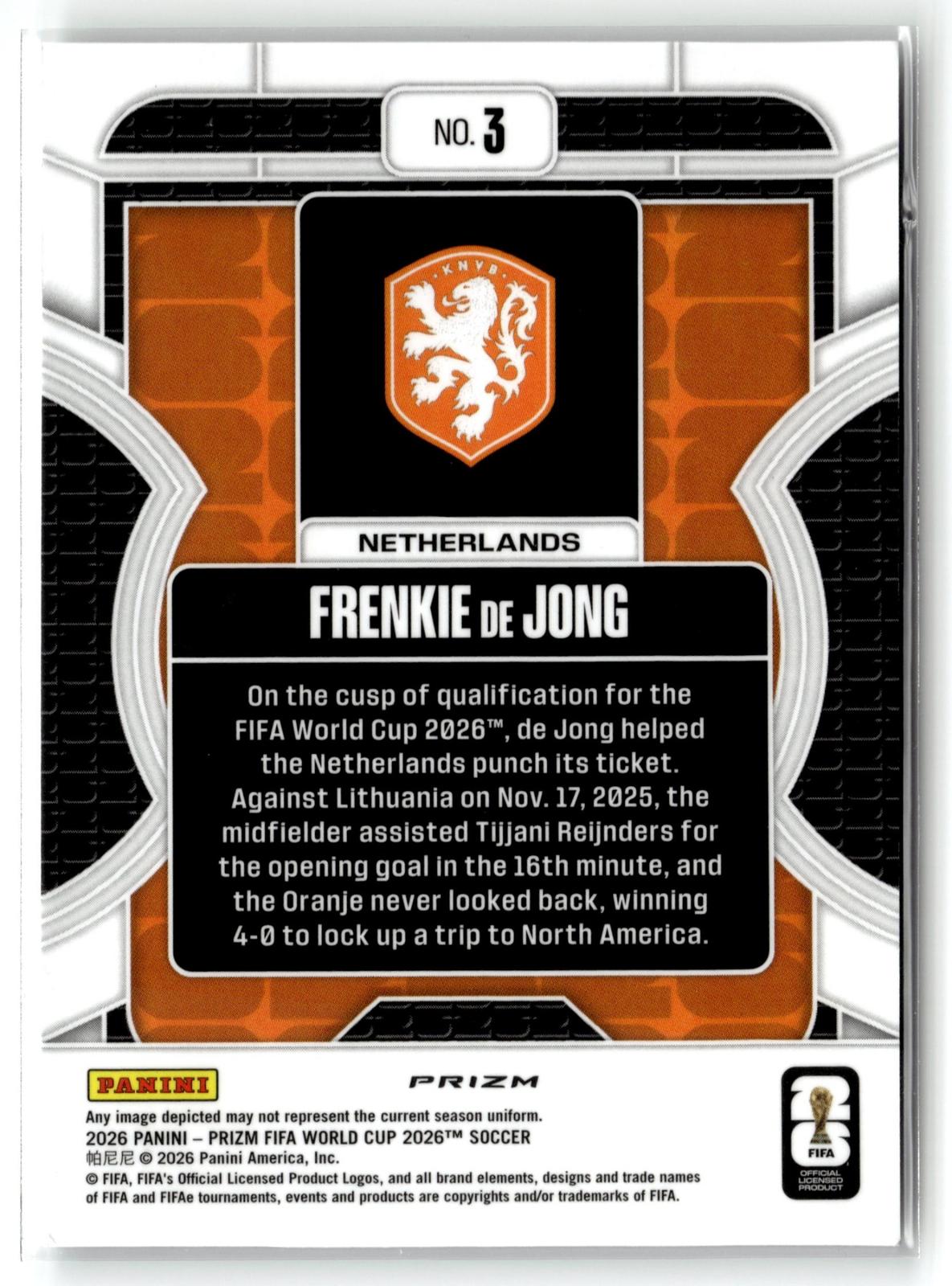 #3 Frenkie de Jong 2026 Panini Prizm FIFA World Cup