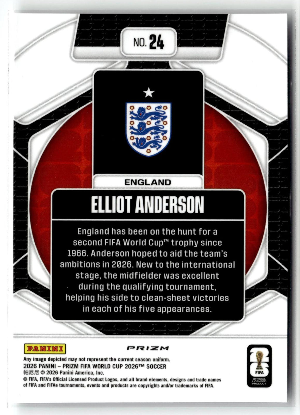 2026 Panini Prizm FIFA World Cup #24 Elliot Anderson Trophy Hunting Wave Prizm