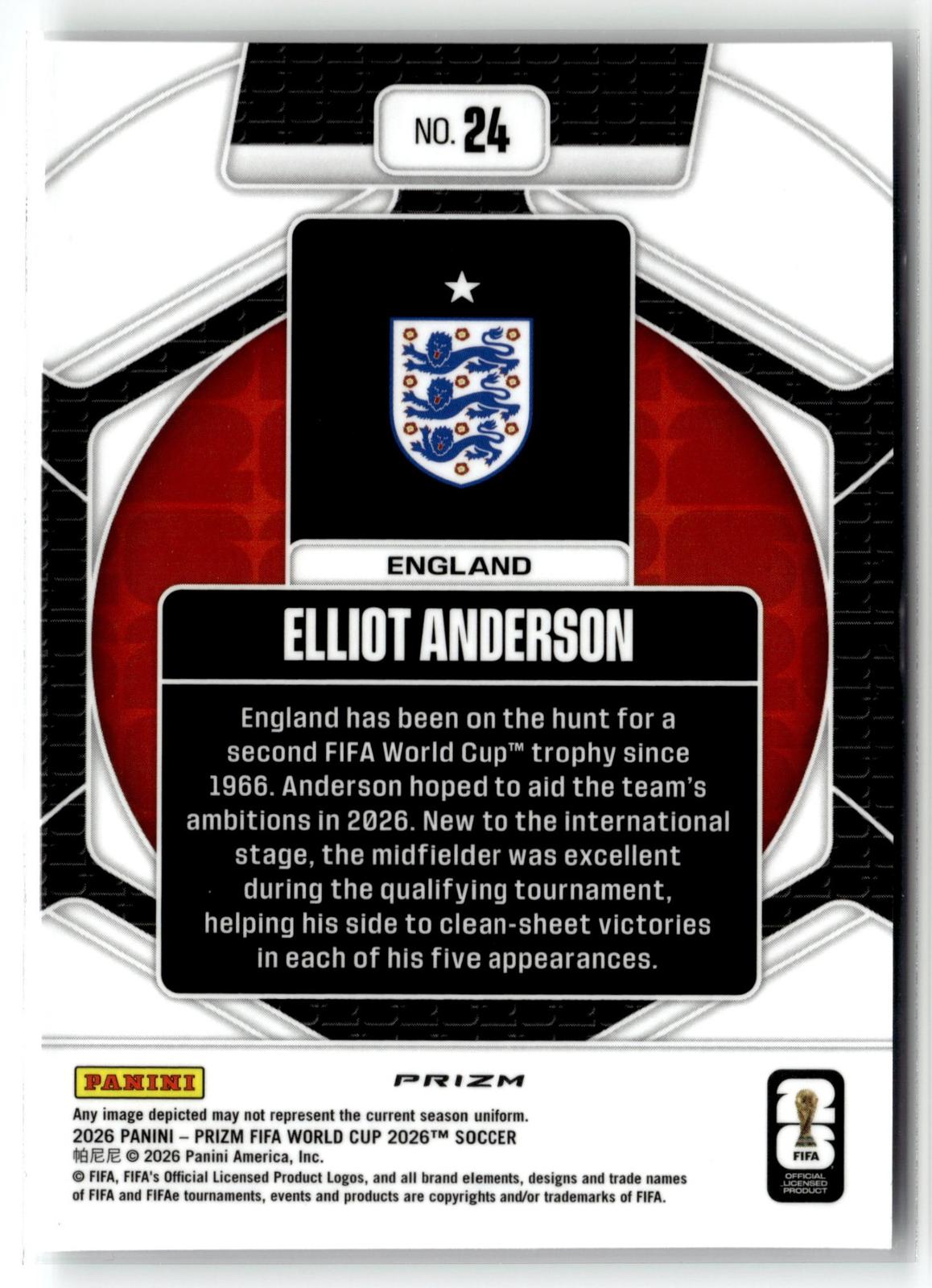 2026 Panini Prizm FIFA World Cup #24 Elliot Anderson Trophy Hunting Wave Prizm